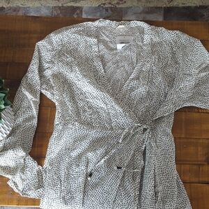 White and Black Dot Wrap Blouse